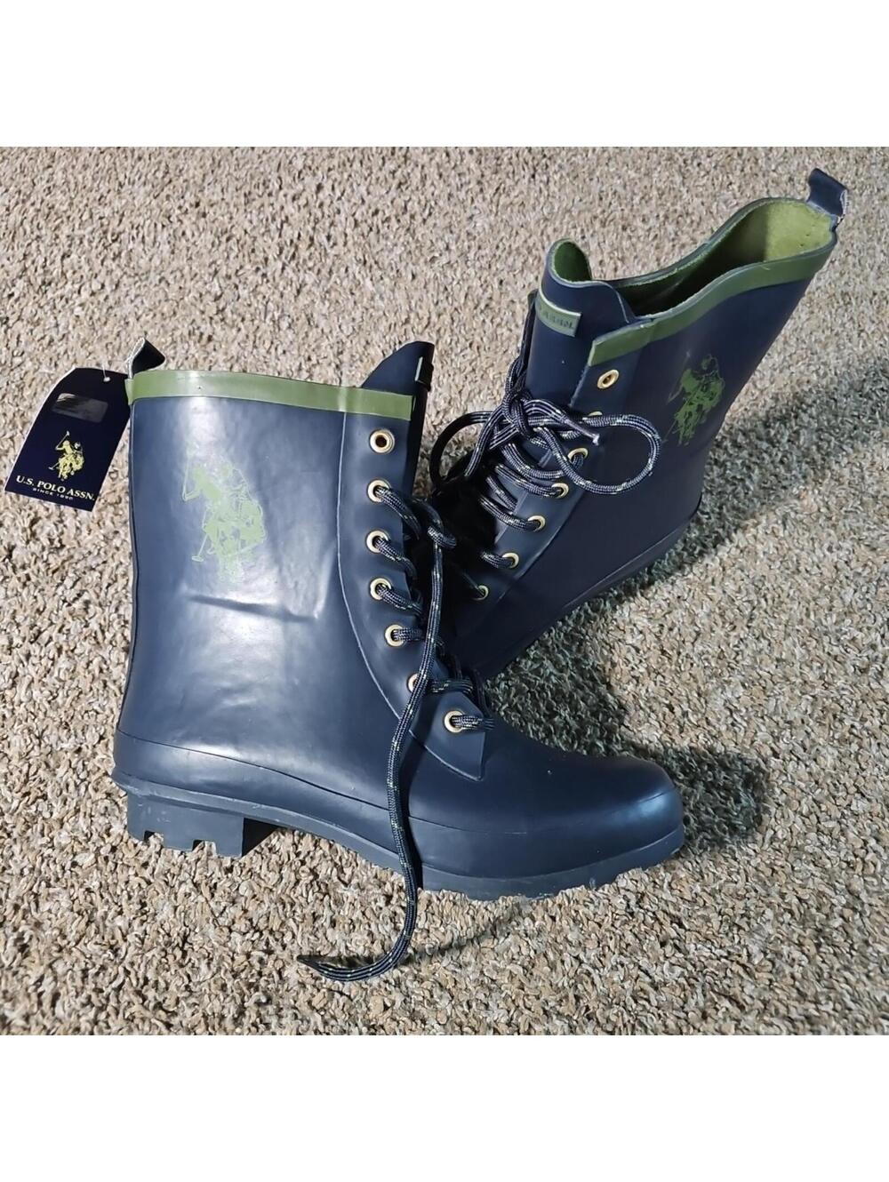 U.S. Polo Jacky Lace Up Rubber Boots 9M NWT NWD